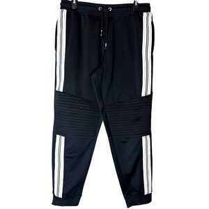 INC Mens Black Moto Track Pants Joggers Athletic Stripe Size Large Pockets Cozy‎